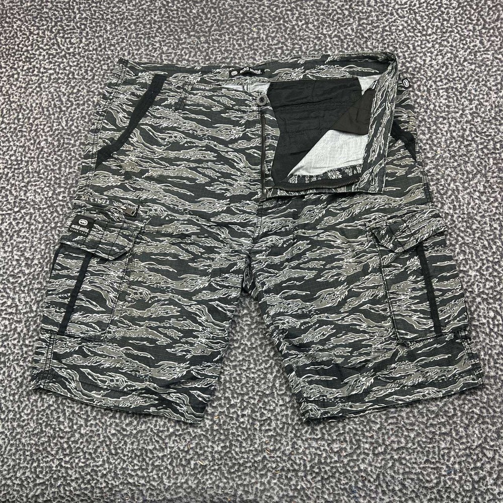 Ecko Unltd Cargo Shorts Men 38 Grey Black Tiger Camo Pocket Outdoor Cotton